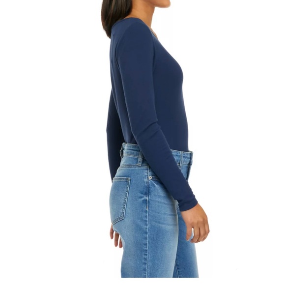 Biltmore Blue Long Sleeve Ribbed Bodysuit XL - Picture 3 of 9